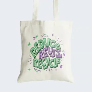 Reduce Reuse Recycle Tote Bag With Zipper