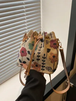 Retro Printing Calligraphy Bucket Bag