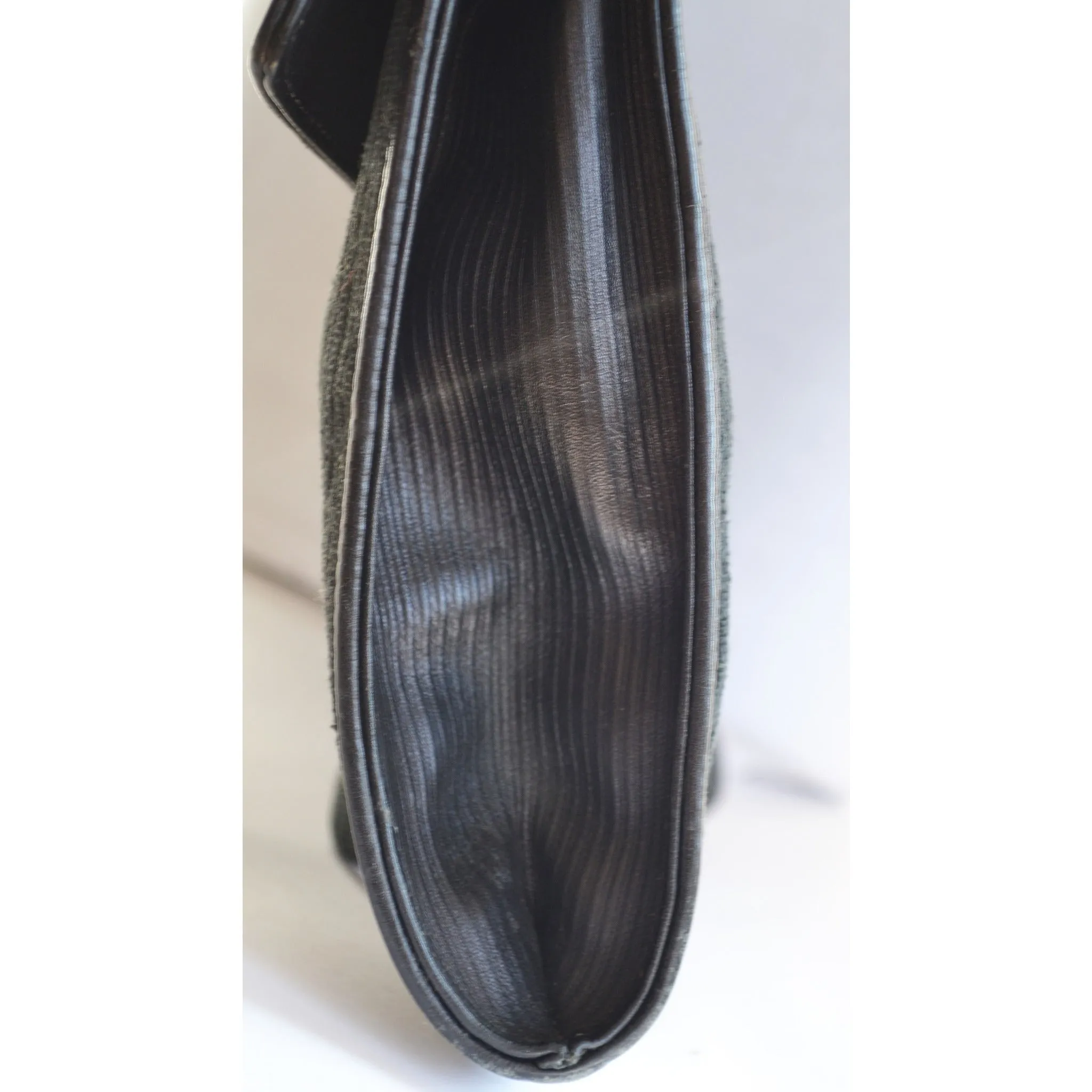 Ribbed Black Leather Clutch Purse By Bagheera