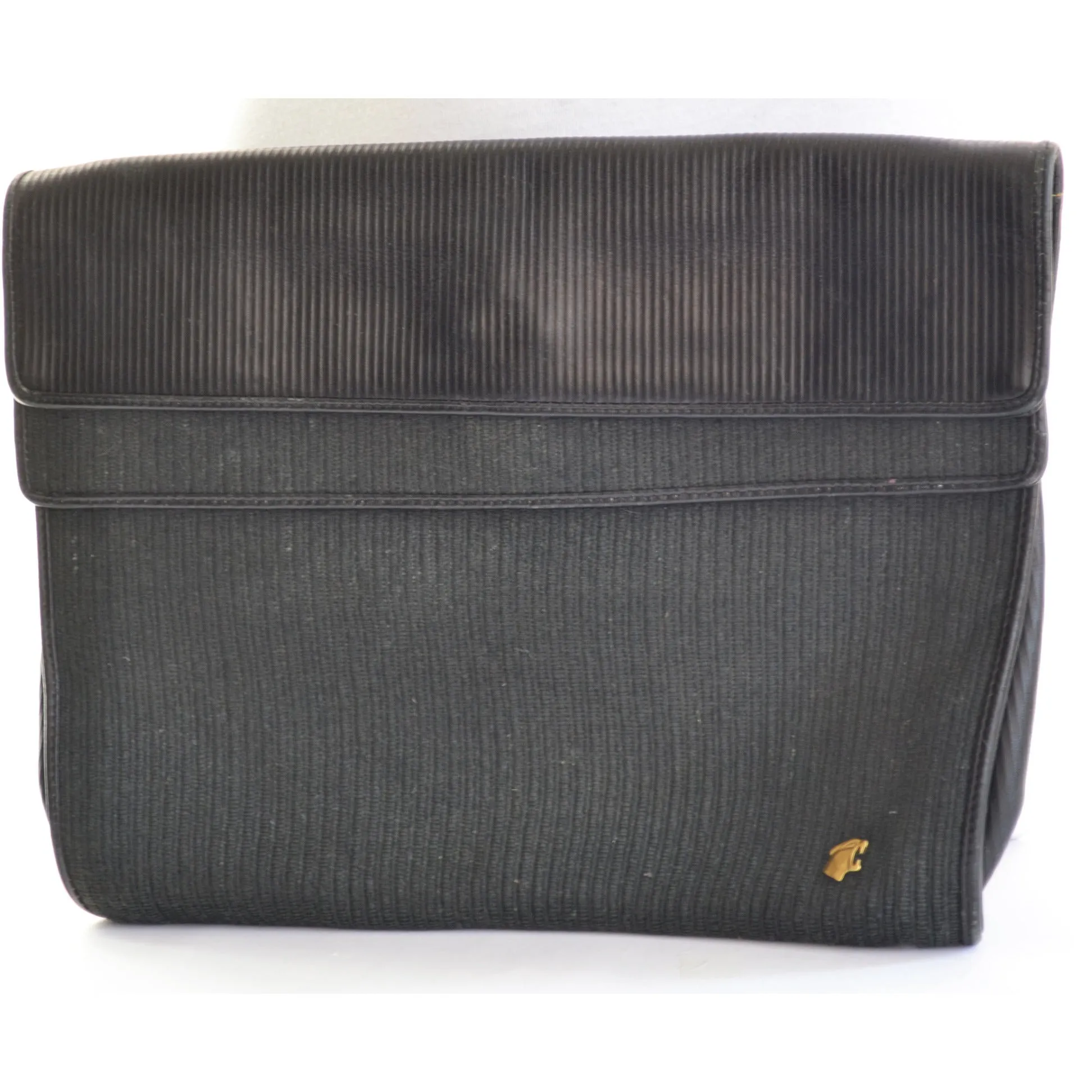 Ribbed Black Leather Clutch Purse By Bagheera