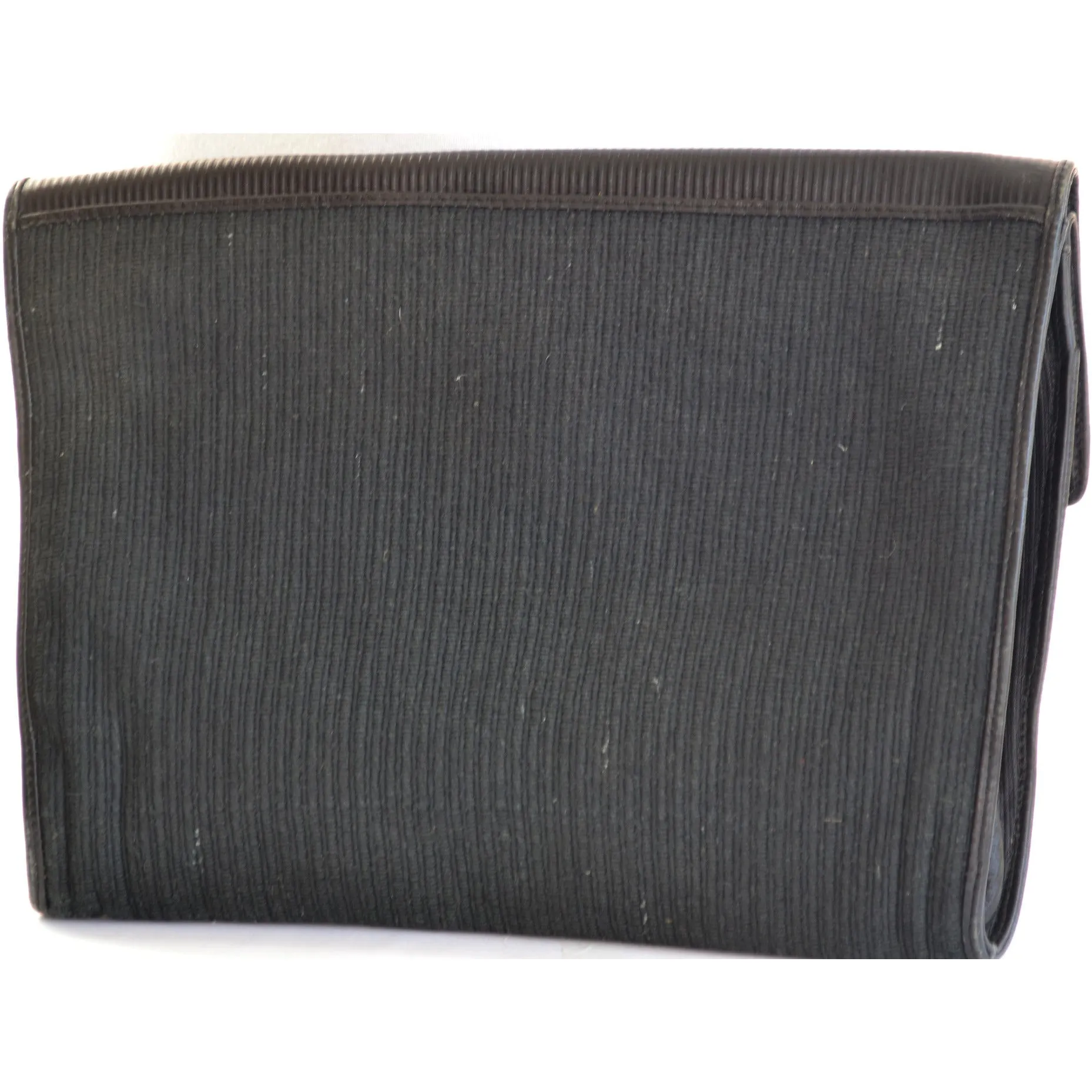 Ribbed Black Leather Clutch Purse By Bagheera
