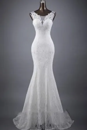 Roycebridal White Sleeveless Mermaid Lace Up Wedding Dresses, Popular Bridal Dress, MW132