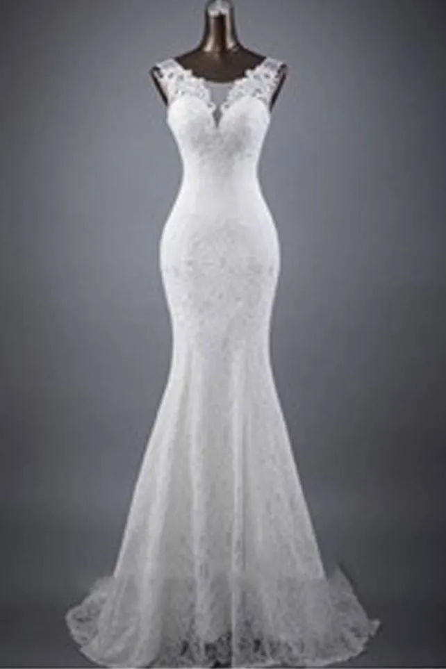 Roycebridal White Sleeveless Mermaid Lace Up Wedding Dresses, Popular Bridal Dress, MW132
