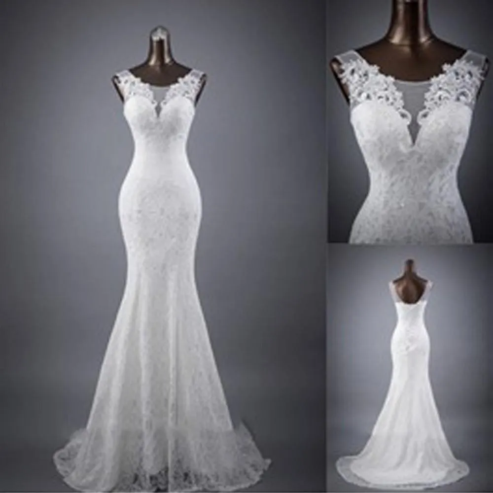 Roycebridal White Sleeveless Mermaid Lace Up Wedding Dresses, Popular Bridal Dress, MW132