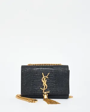 Saint Laurent Black Croc Embossed Leather Kate Tassle Crossbody Bag