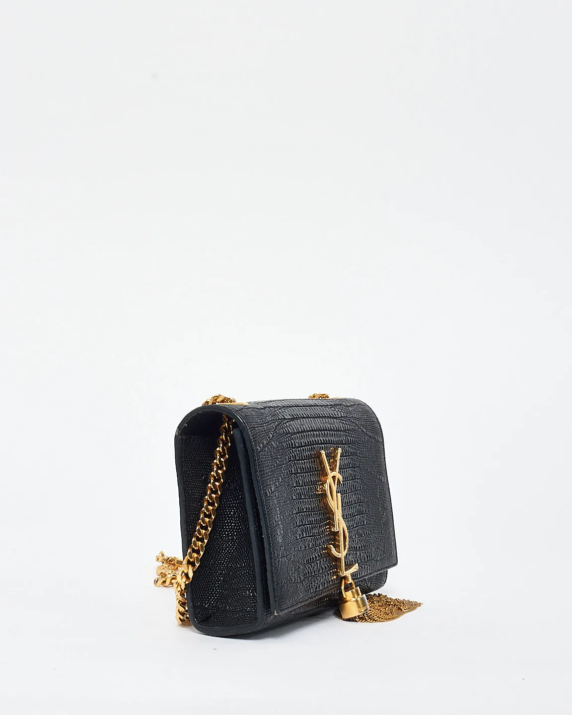 Saint Laurent Black Croc Embossed Leather Kate Tassle Crossbody Bag