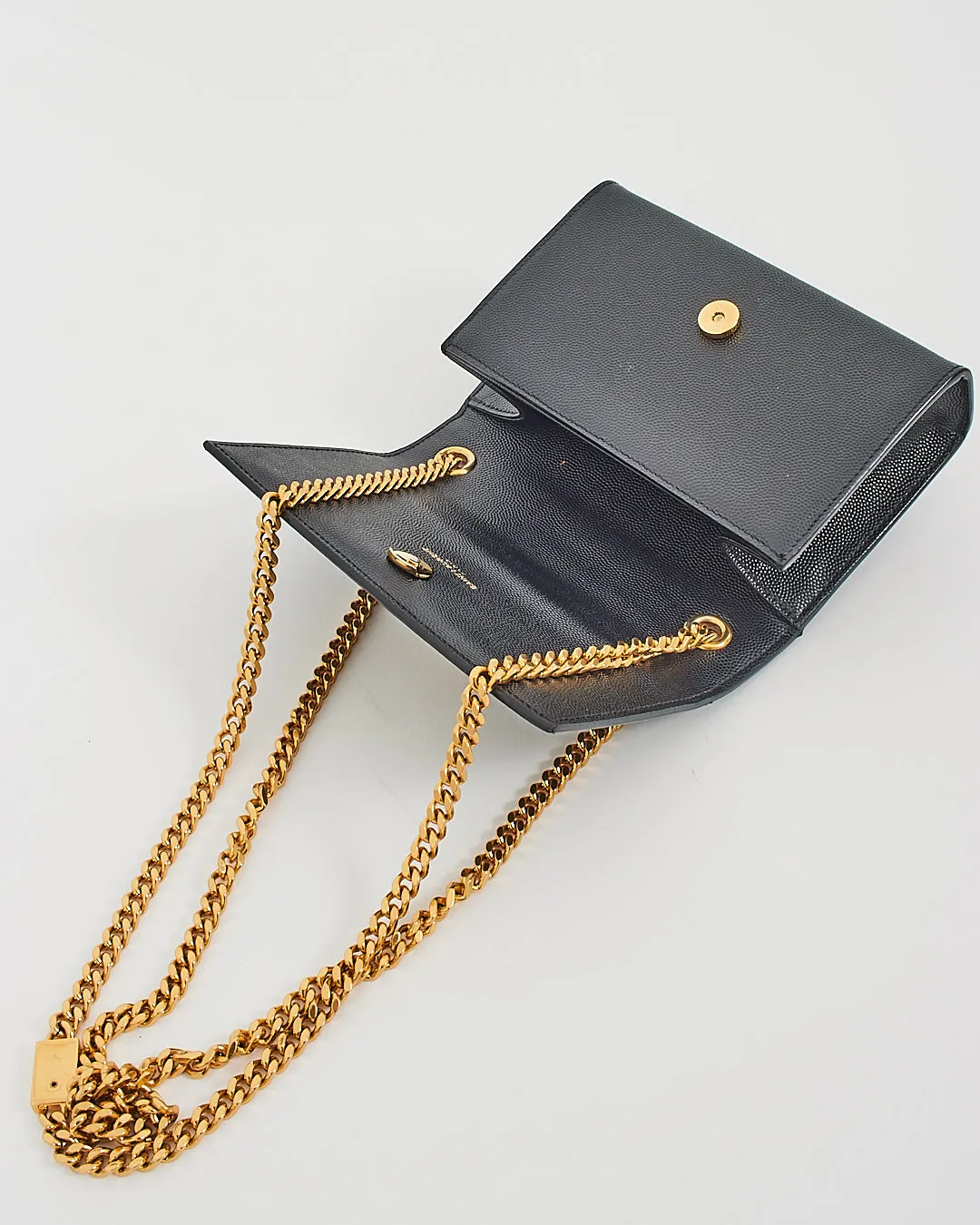 Saint Laurent Black Grained Leather Small Kate Chain Bag