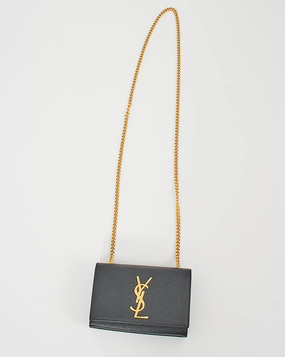 Saint Laurent Black Grained Leather Small Kate Chain Bag