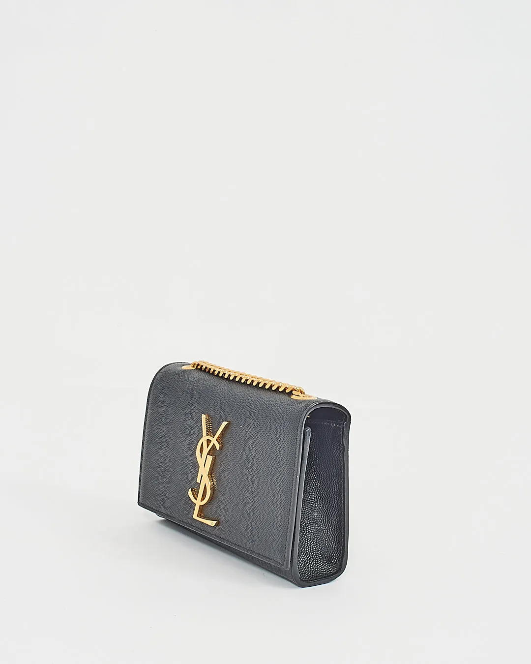 Saint Laurent Black Grained Leather Small Kate Chain Bag