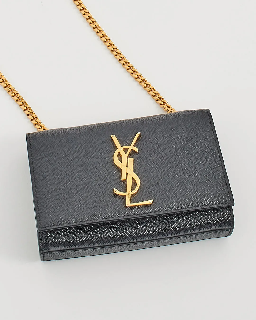 Saint Laurent Black Grained Leather Small Kate Chain Bag
