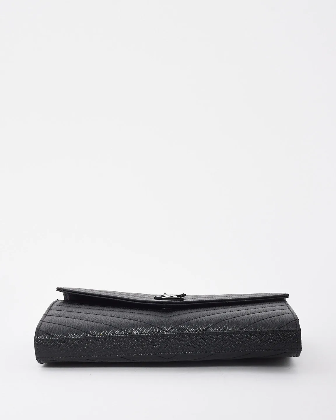 Saint Laurent Black on Black Grain de Poudre Leather Monogram Cassandre Wallet on Chain Bag