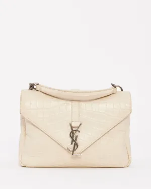 Saint Laurent Dove White Croc Embossed Medium Monogram College Bag