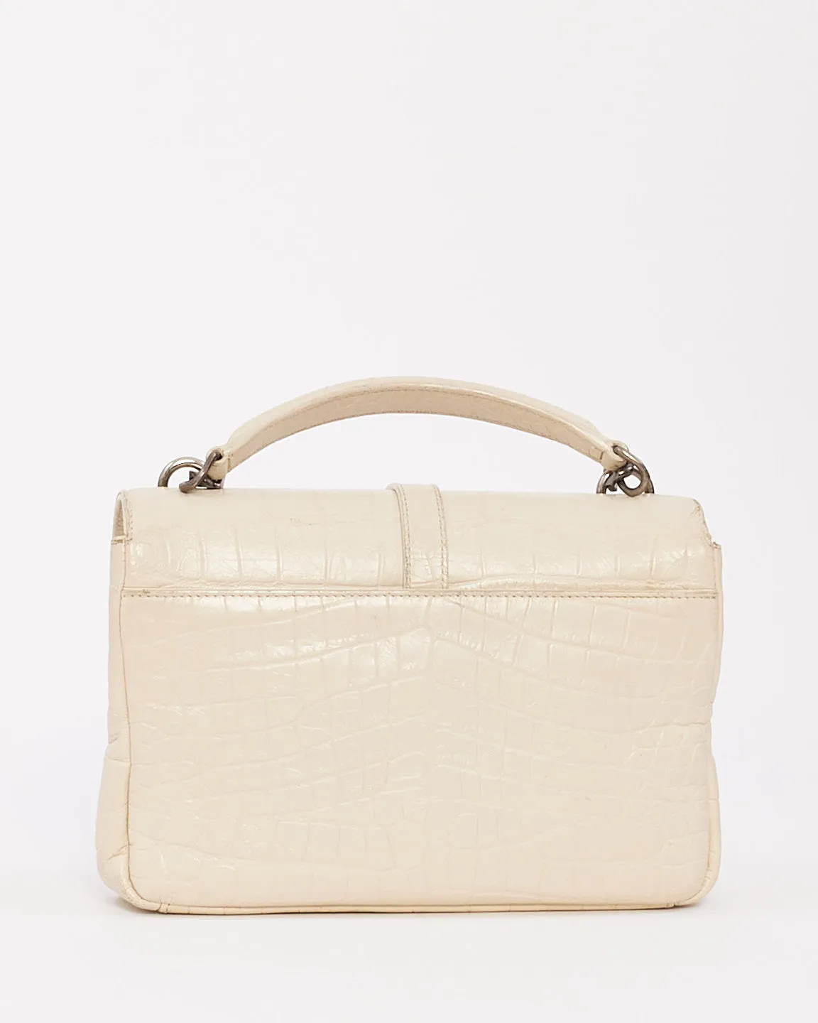 Saint Laurent Dove White Croc Embossed Medium Monogram College Bag