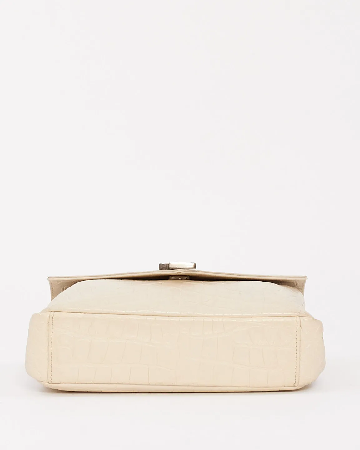Saint Laurent Dove White Croc Embossed Medium Monogram College Bag