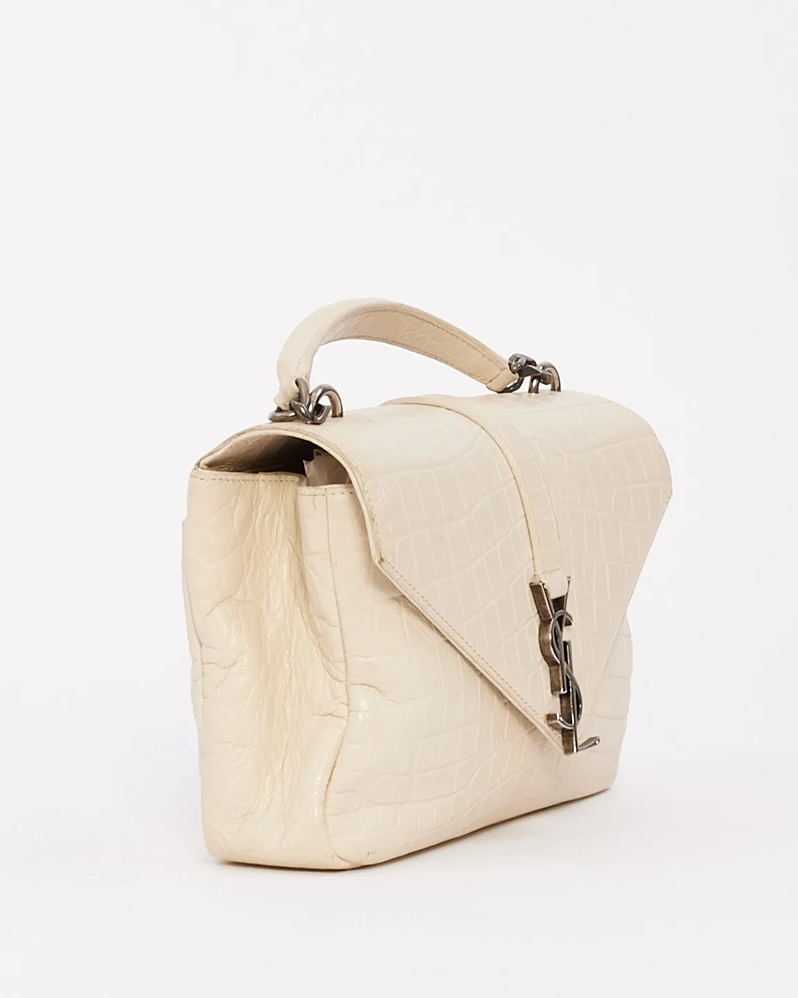 Saint Laurent Dove White Croc Embossed Medium Monogram College Bag