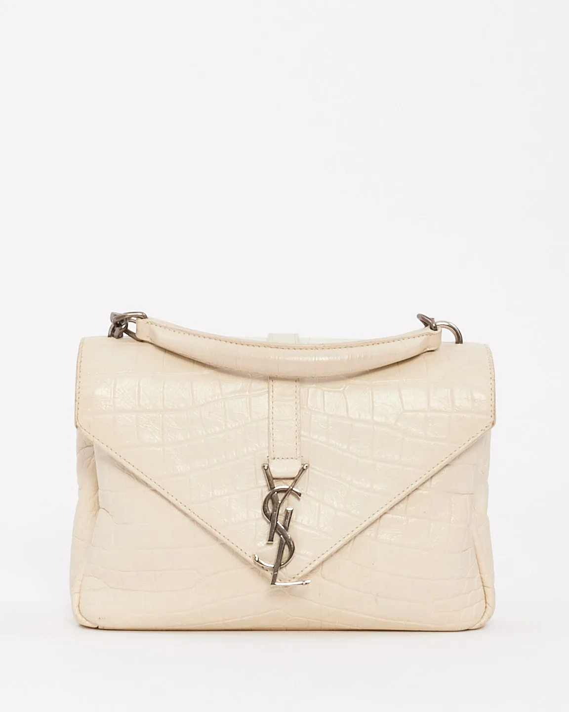 Saint Laurent Dove White Croc Embossed Medium Monogram College Bag