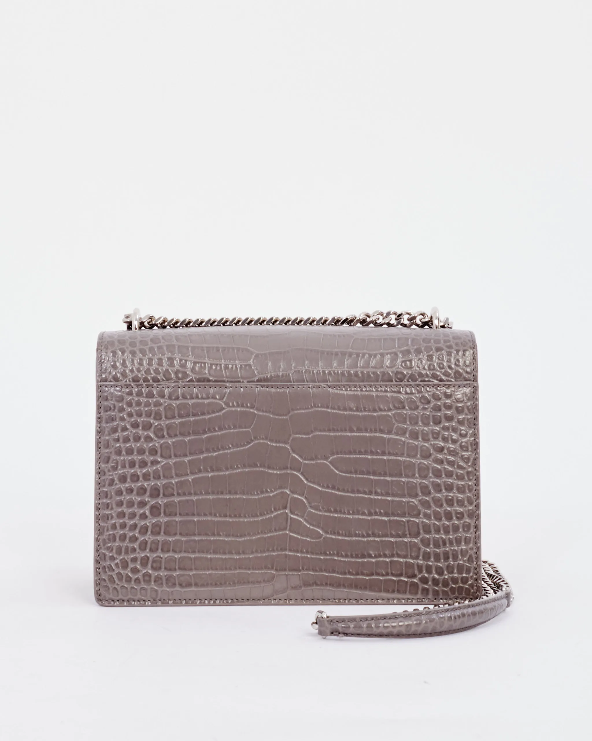 Saint Laurent Grey Croc Embossed Leather Medium Sunset Bag