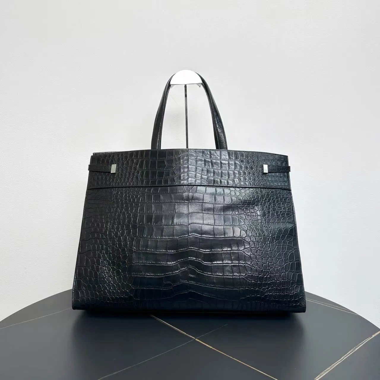 Saint Laurent Niki Black Crocodile-Embossed Leather Tote Bag