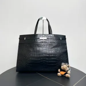 Saint Laurent Niki Black Crocodile-Embossed Leather Tote Bag