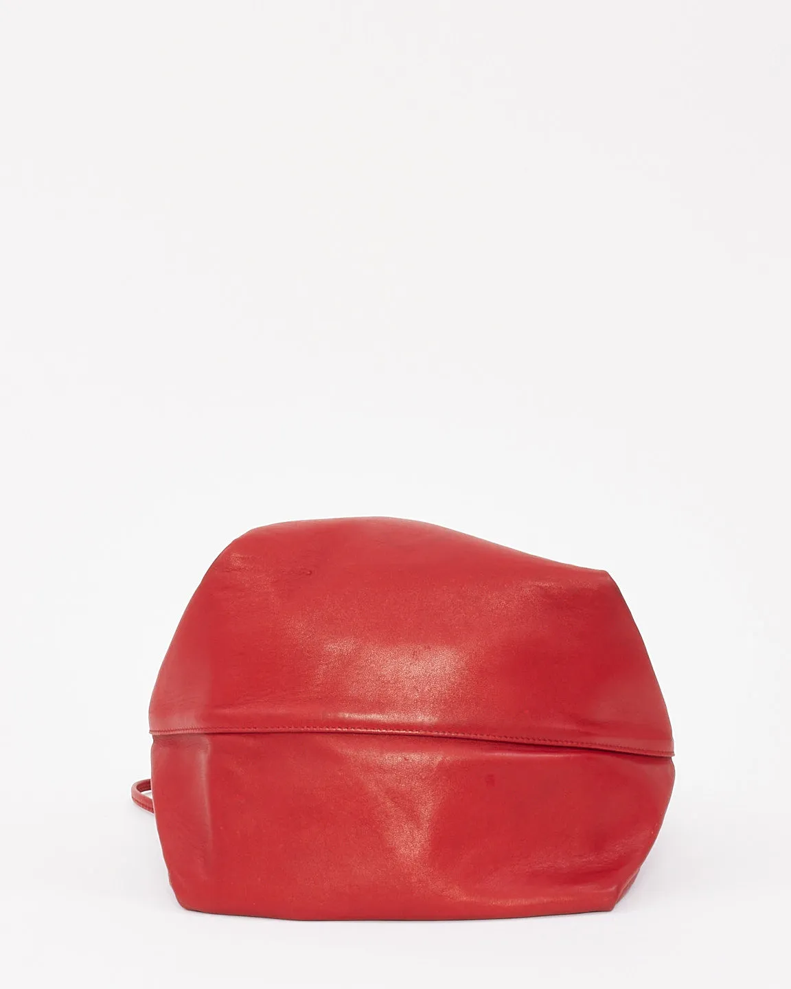 Saint Laurent Red Leather Logo Teddy Bucket Bag