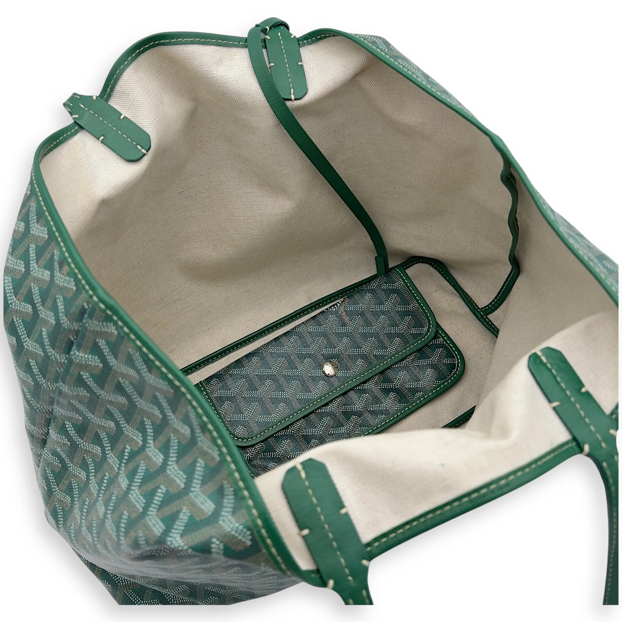 Saint Louis PM Green Tote Bag in Coated Canvas, Silver hardware