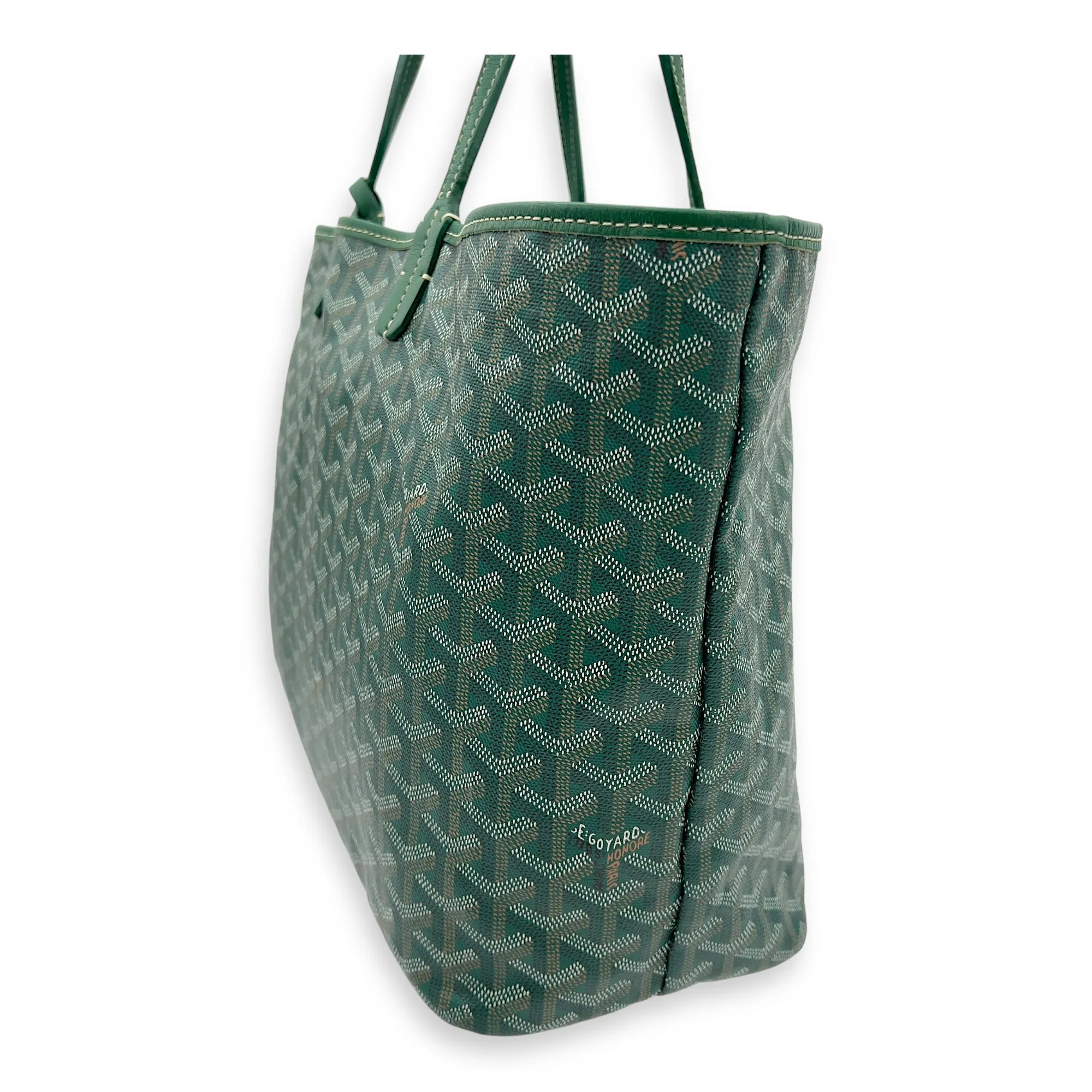 Saint Louis PM Green Tote Bag in Coated Canvas, Silver hardware