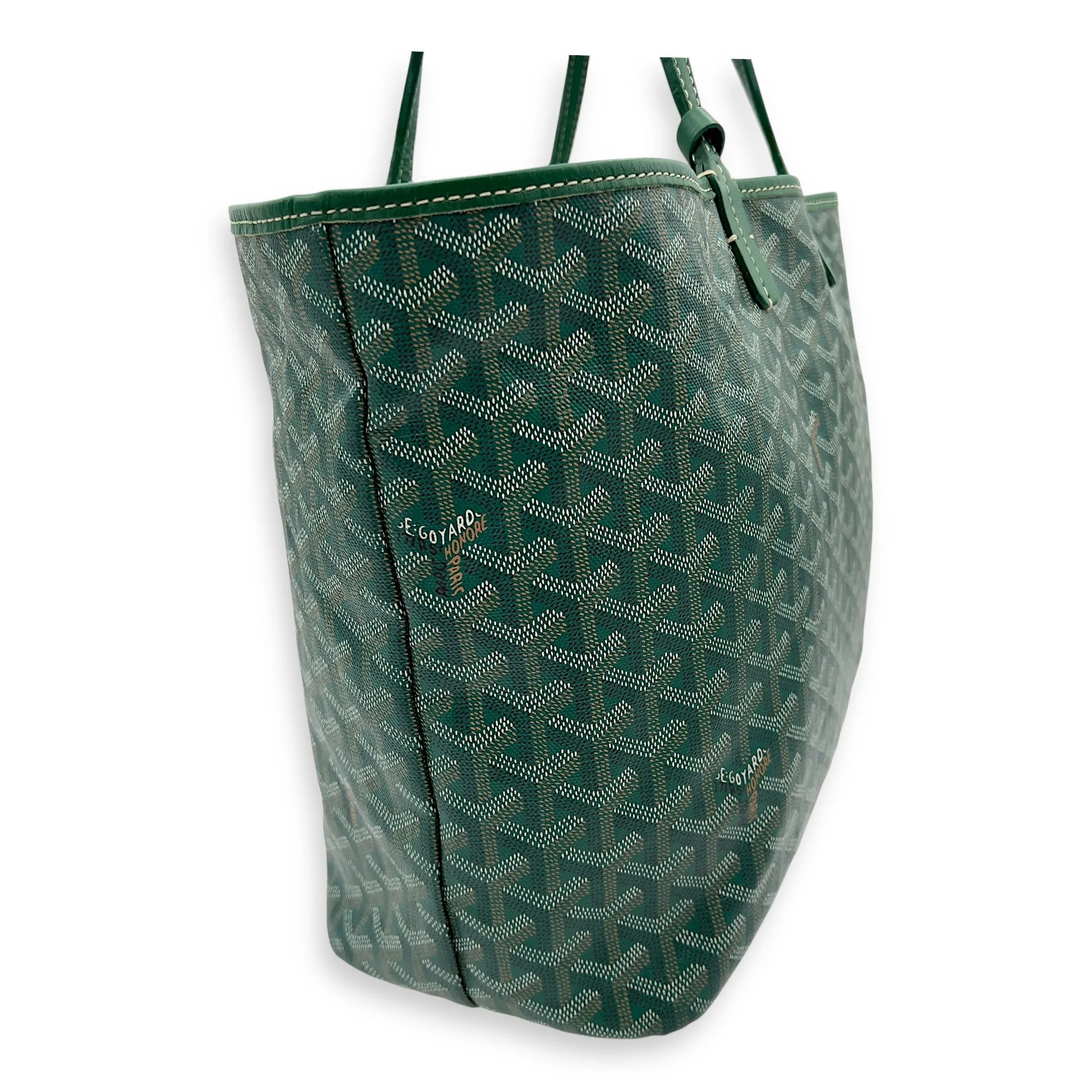 Saint Louis PM Green Tote Bag in Coated Canvas, Silver hardware