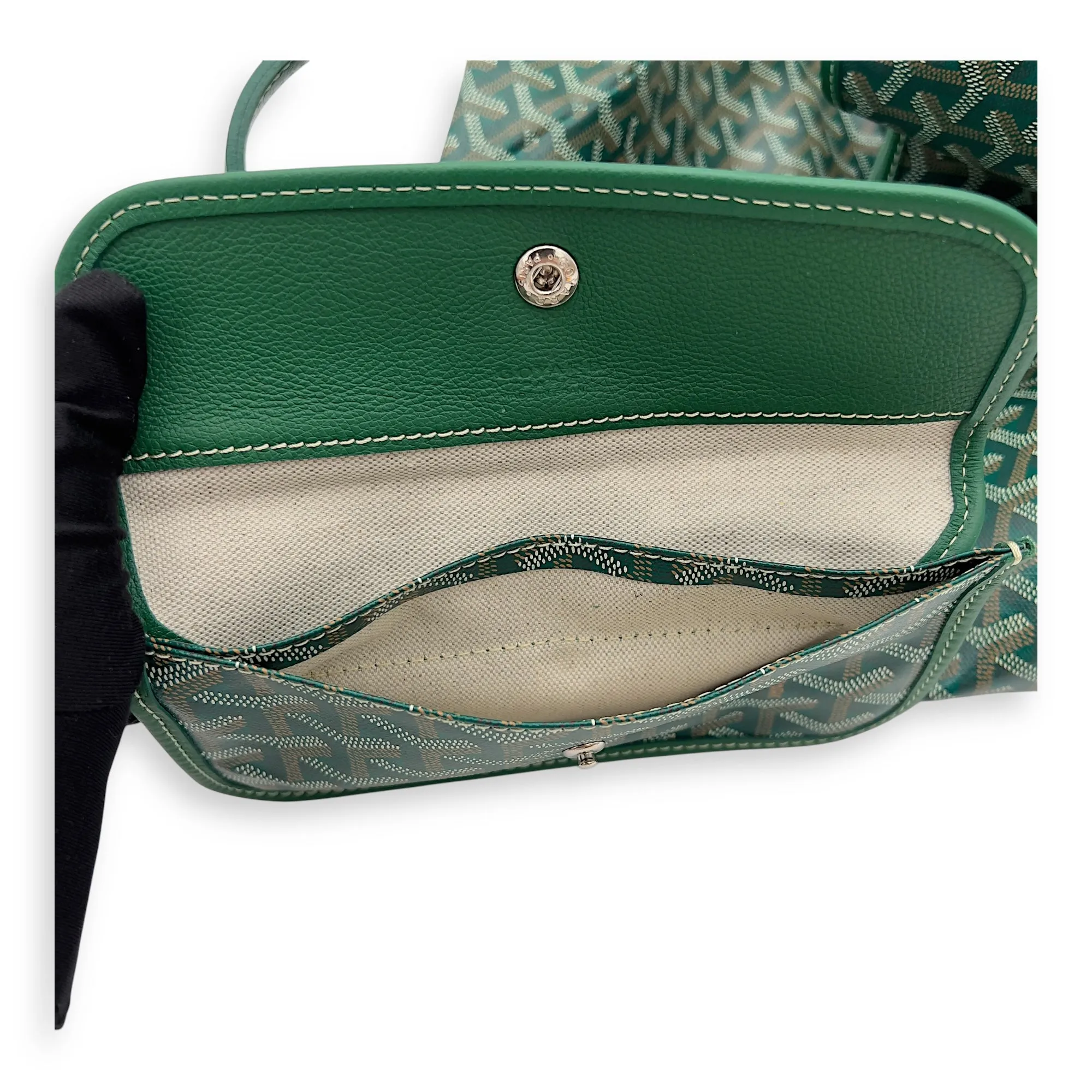 Saint Louis Tote Bag GM Green in Coated Canvas, Silver hardware