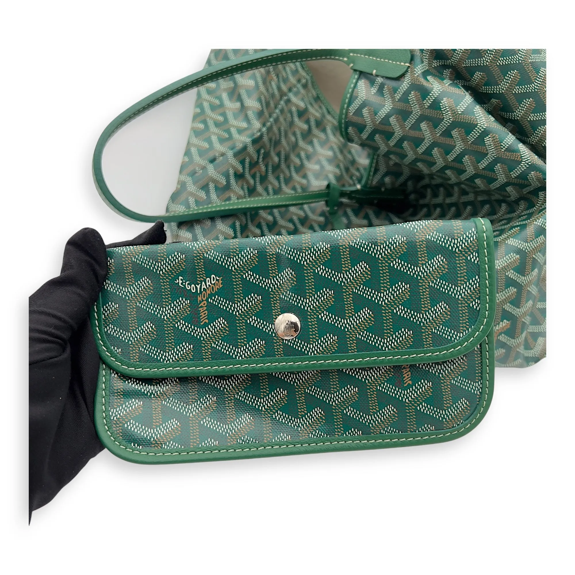 Saint Louis Tote Bag GM Green in Coated Canvas, Silver hardware