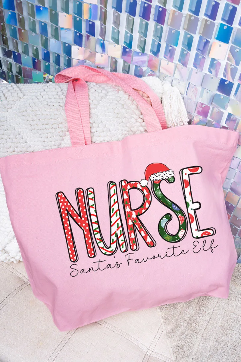 Santa's Favorite Elf Nurse Canvas Jumbo Tote