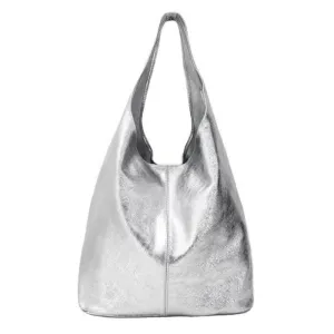 Silver Leather Hobo Bag