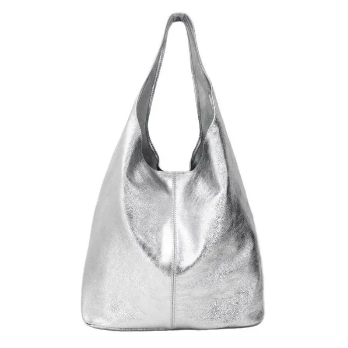 Silver Leather Hobo Bag