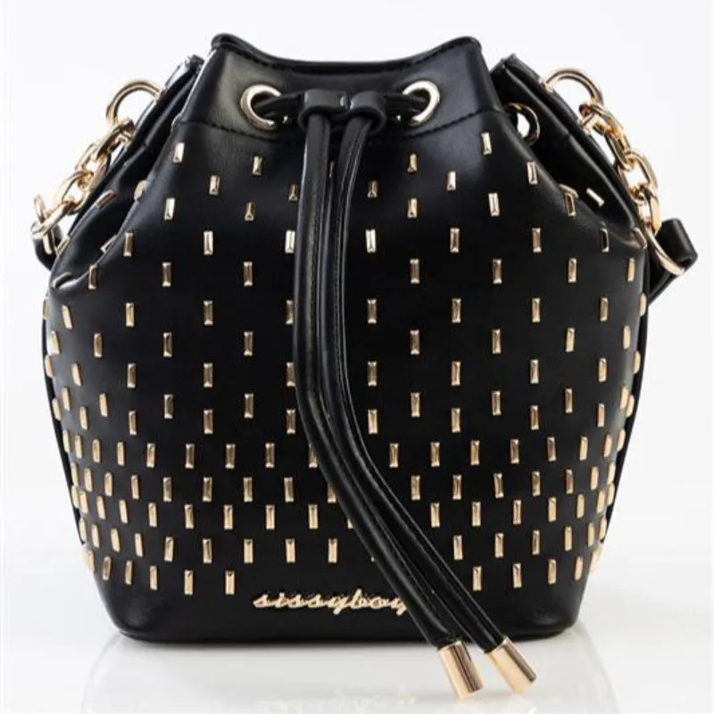 Sissy Boy Adore Stud Drawstring Bucket Bag Black