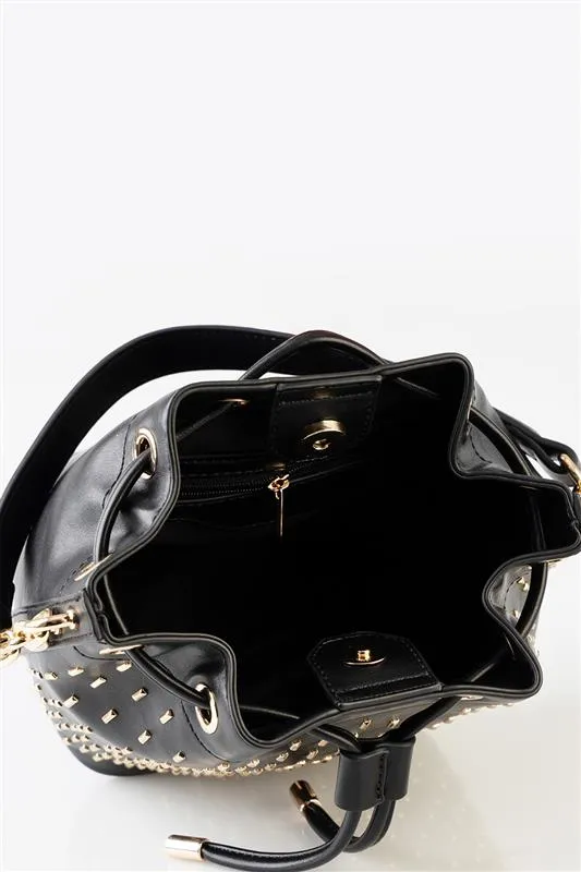 Sissy Boy Adore Stud Drawstring Bucket Bag Black