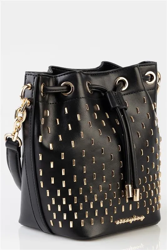 Sissy Boy Adore Stud Drawstring Bucket Bag Black