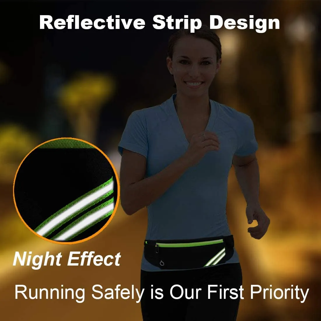 Slim Reflective Running Belt Bag for Hiking Cycling Workout & Travel