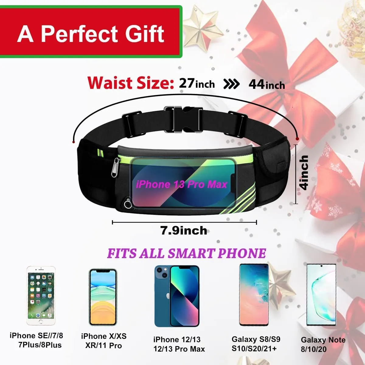Slim Reflective Running Belt Bag for Hiking Cycling Workout & Travel