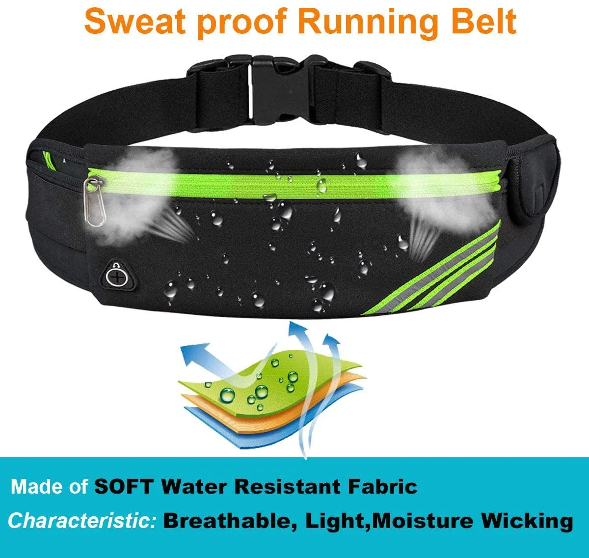 Slim Reflective Running Belt Bag for Hiking Cycling Workout & Travel