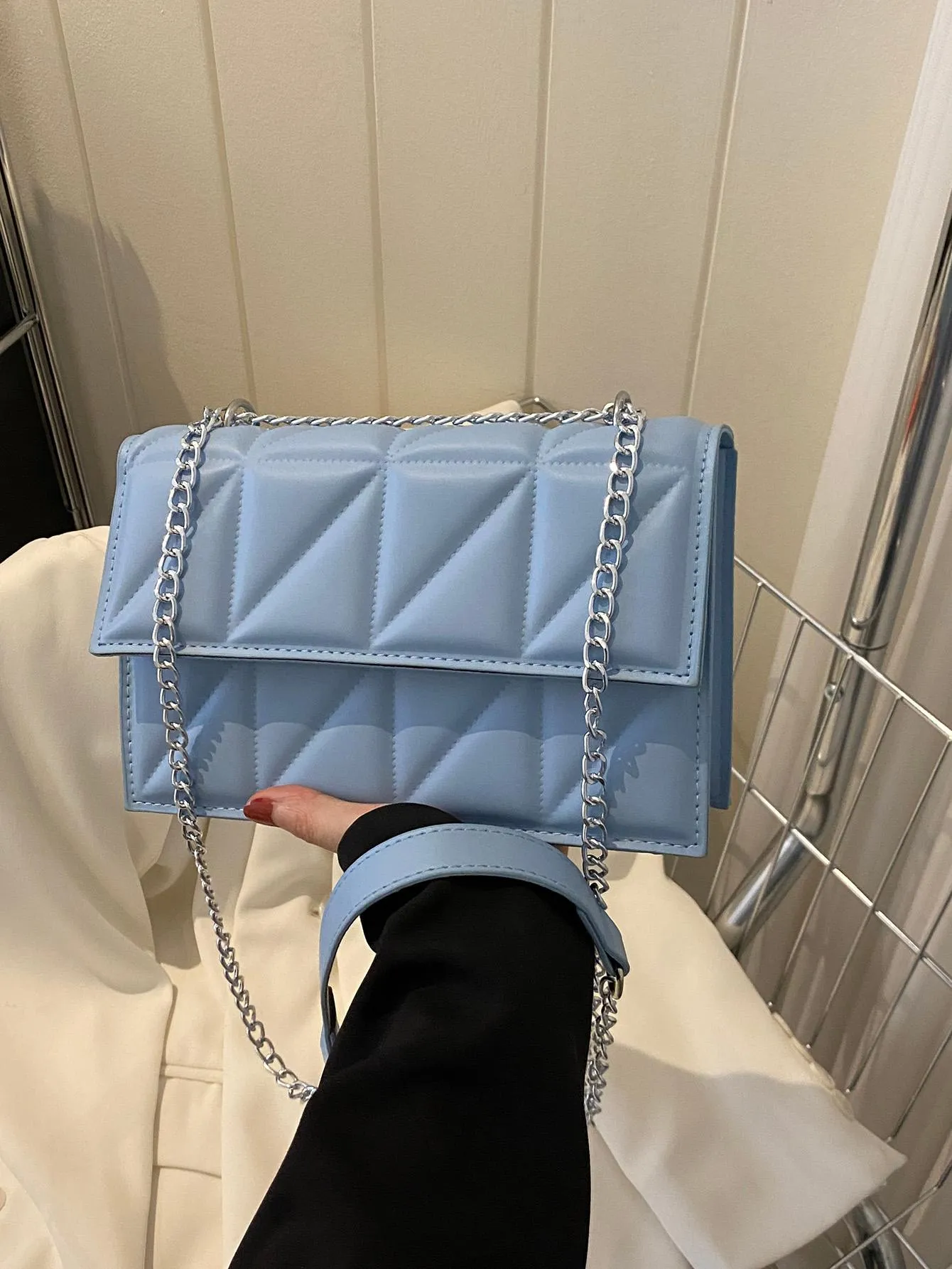 Small Quilted Flap Chain Square Bag - Blue
