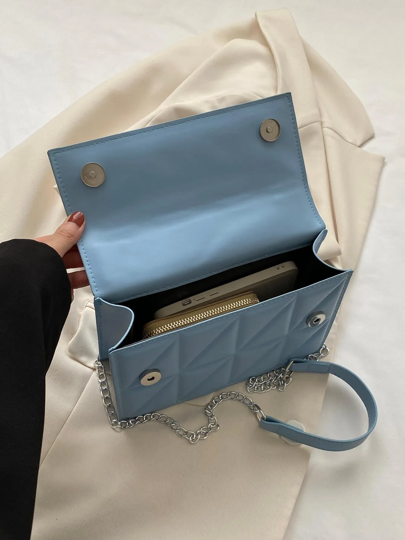 Small Quilted Flap Chain Square Bag - Blue