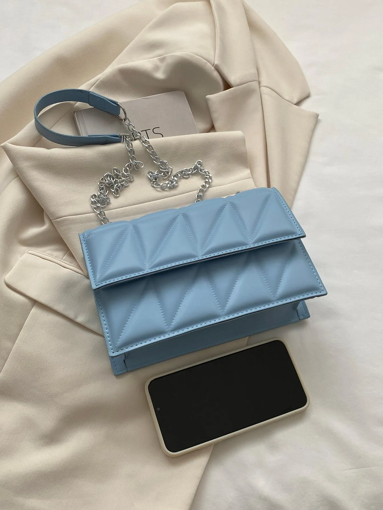 Small Quilted Flap Chain Square Bag - Blue