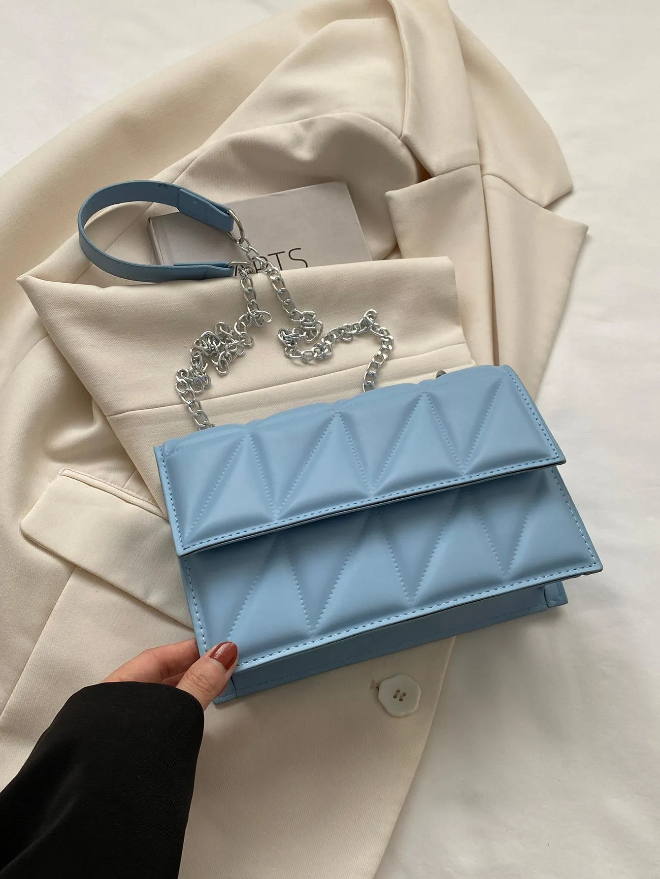 Small Quilted Flap Chain Square Bag - Blue