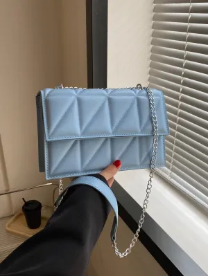 Small Quilted Flap Chain Square Bag - Blue