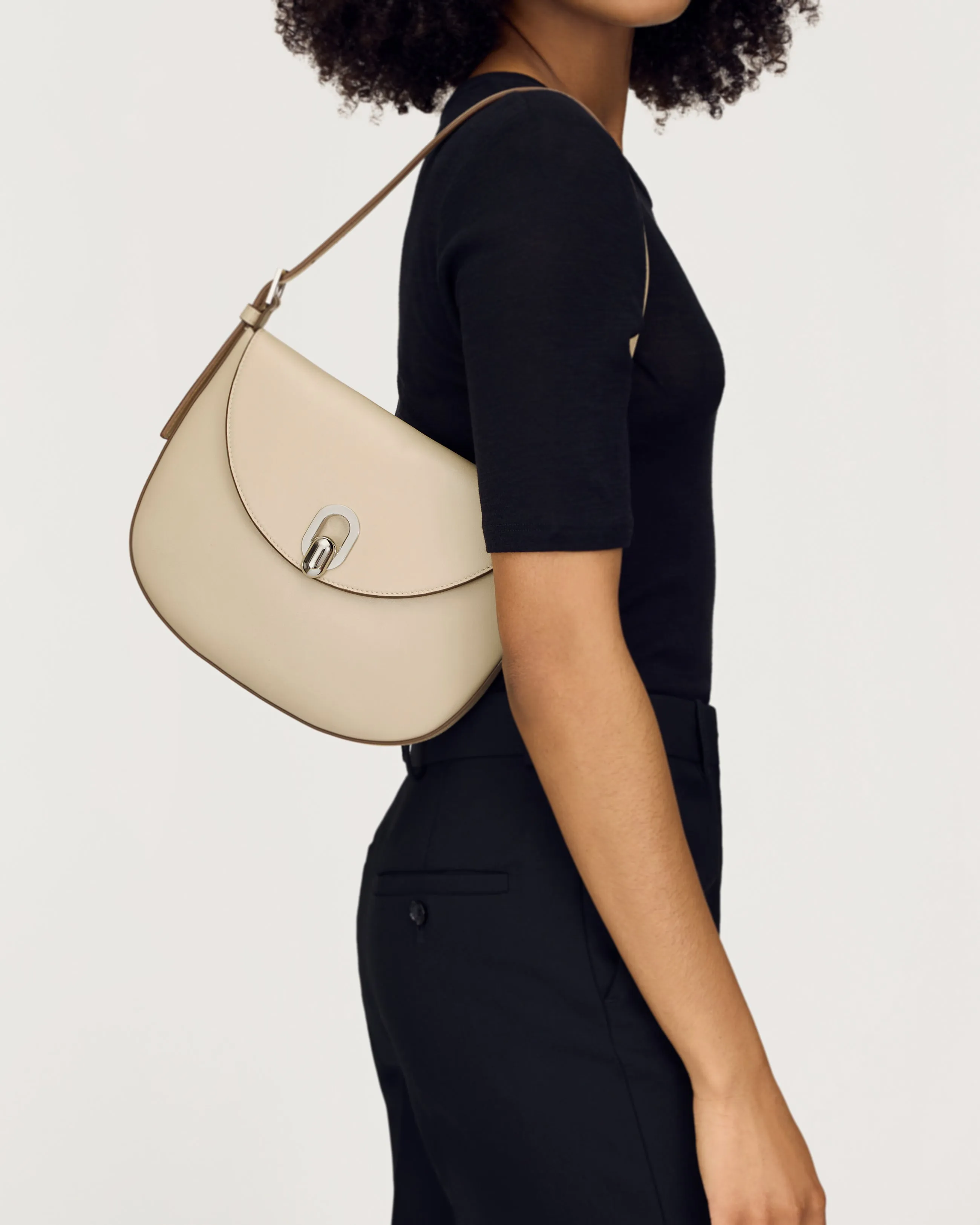 Small Tondo Hobo in Bone Leather
