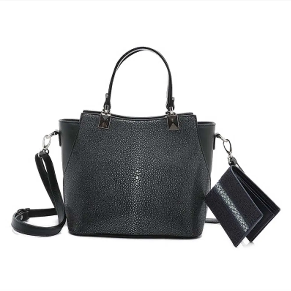 Stingray Leather Black Structured Tote