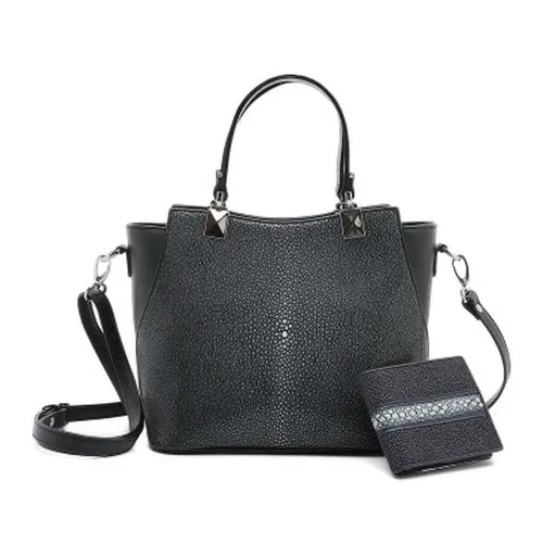 Stingray Leather Black Structured Tote