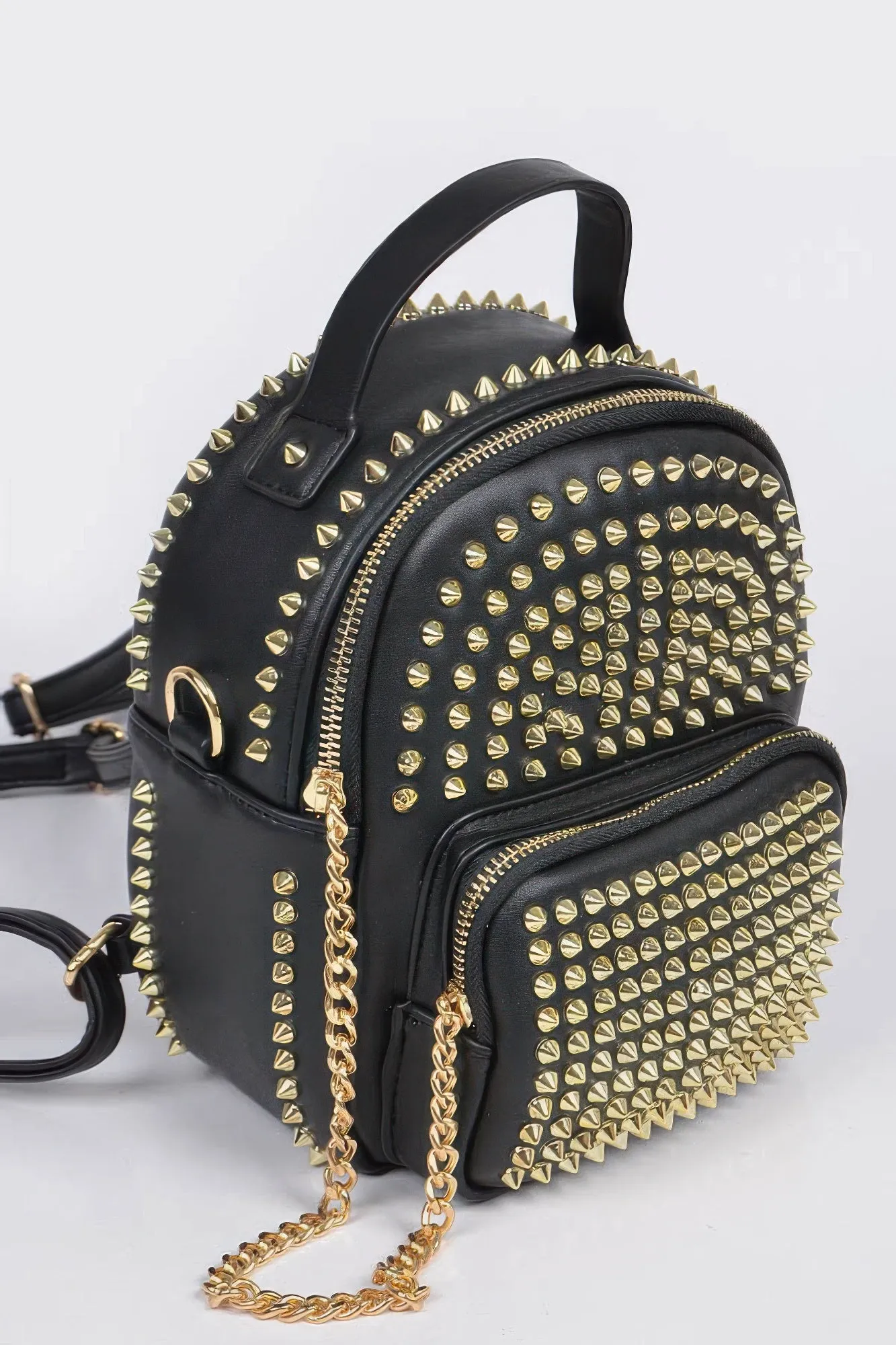 Studded Backpack With Chain Zippier