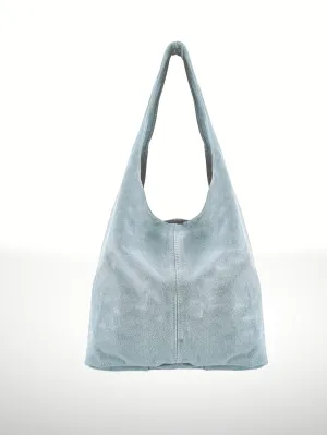 Suede Leather Hobo Bag in Sky