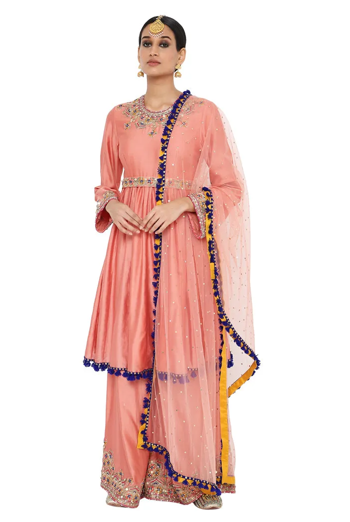TAHIRA CORAL EMBROIDERED SHORT ANARKALI