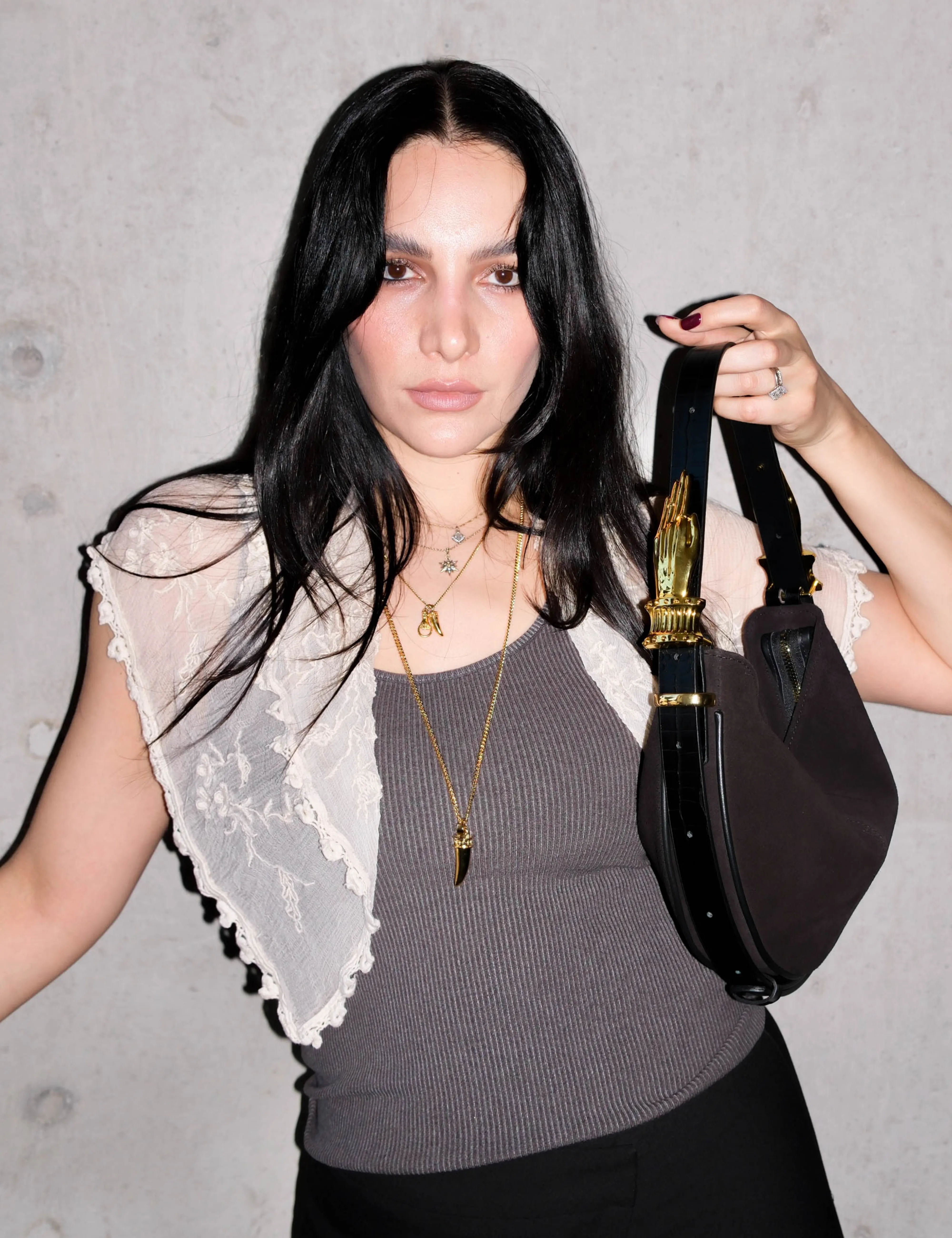 The Mini Hobo Gilded Lure Bag Black Suede